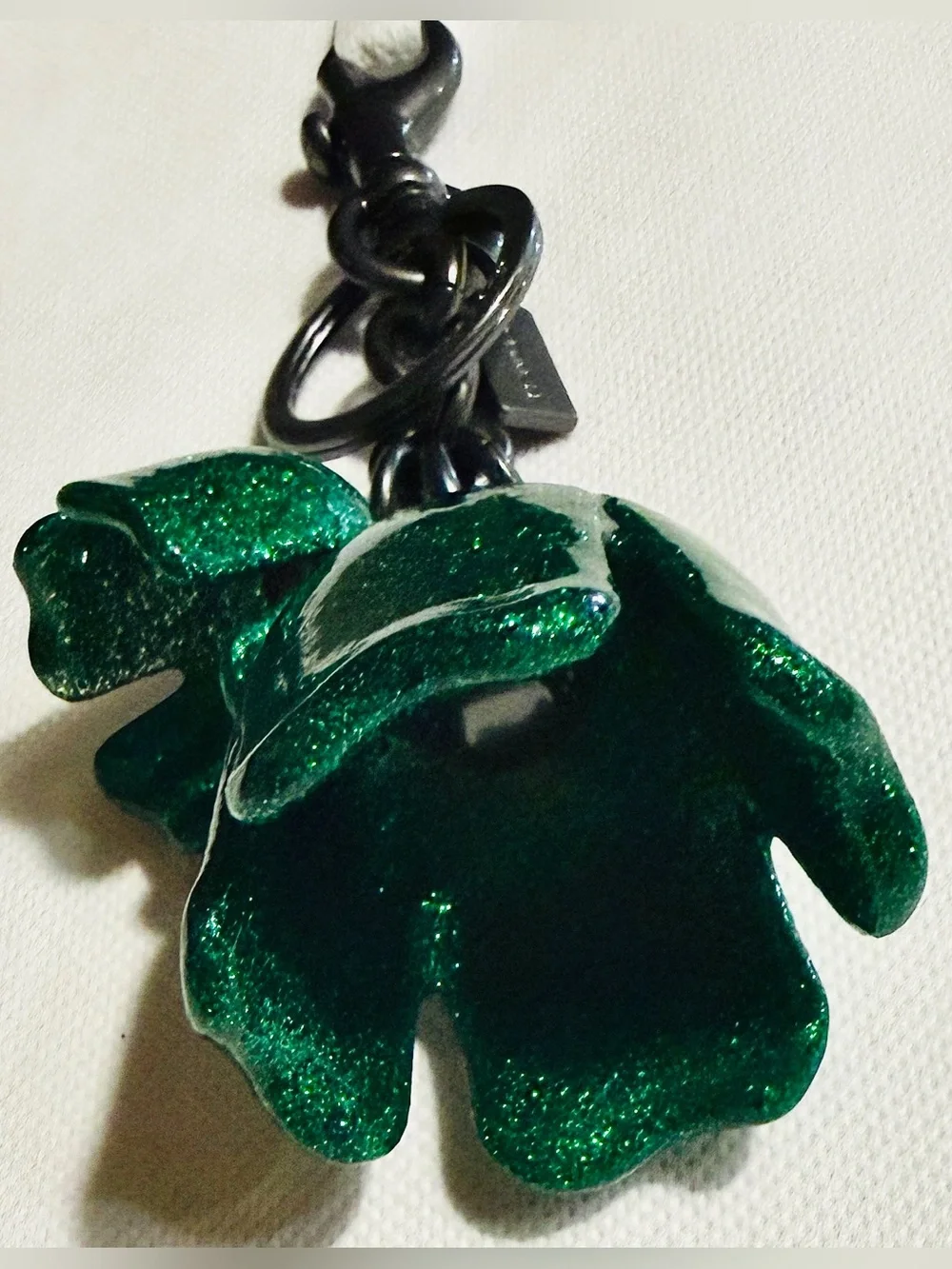 Coach Green Glitter Floral Charm Keychain